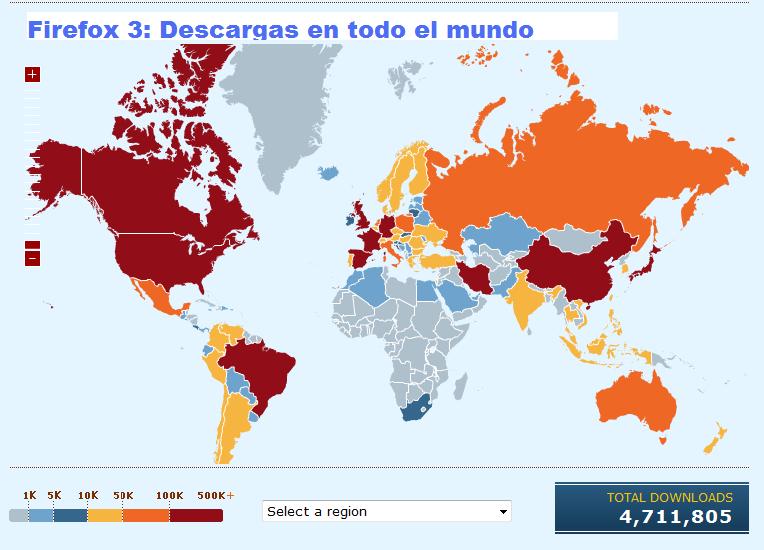 Firefox 3: Descargas en todo el mundo.